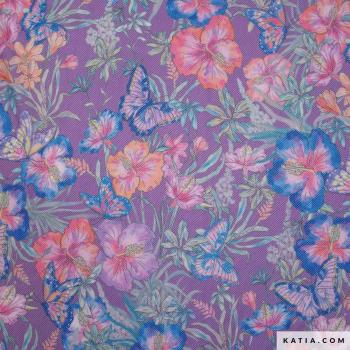 Feines Netzgewebe mit tropischem Schmetterlingsdruck